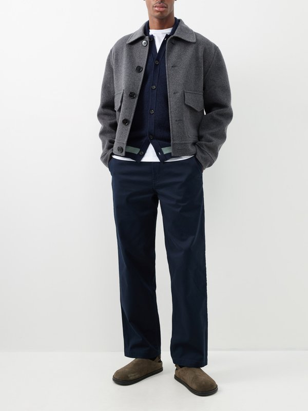 Oliver Spencer Striped-hem ribbed-knit wool cardigan