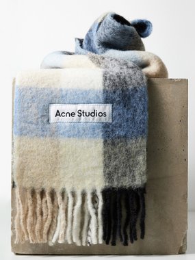 Acne Studios Fringed check felted scarf