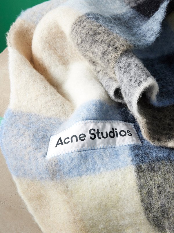 Acne Studios Fringed check felted scarf