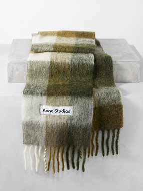Acne Studios Logo-patch checked mohair-blend scarf