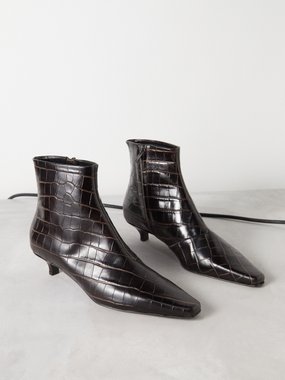 Toteme The Slim croc-embossed kitten-heel boots