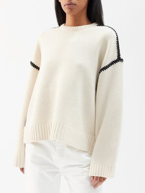 Toteme Embroidered contrast-stitch wool-blend sweater
