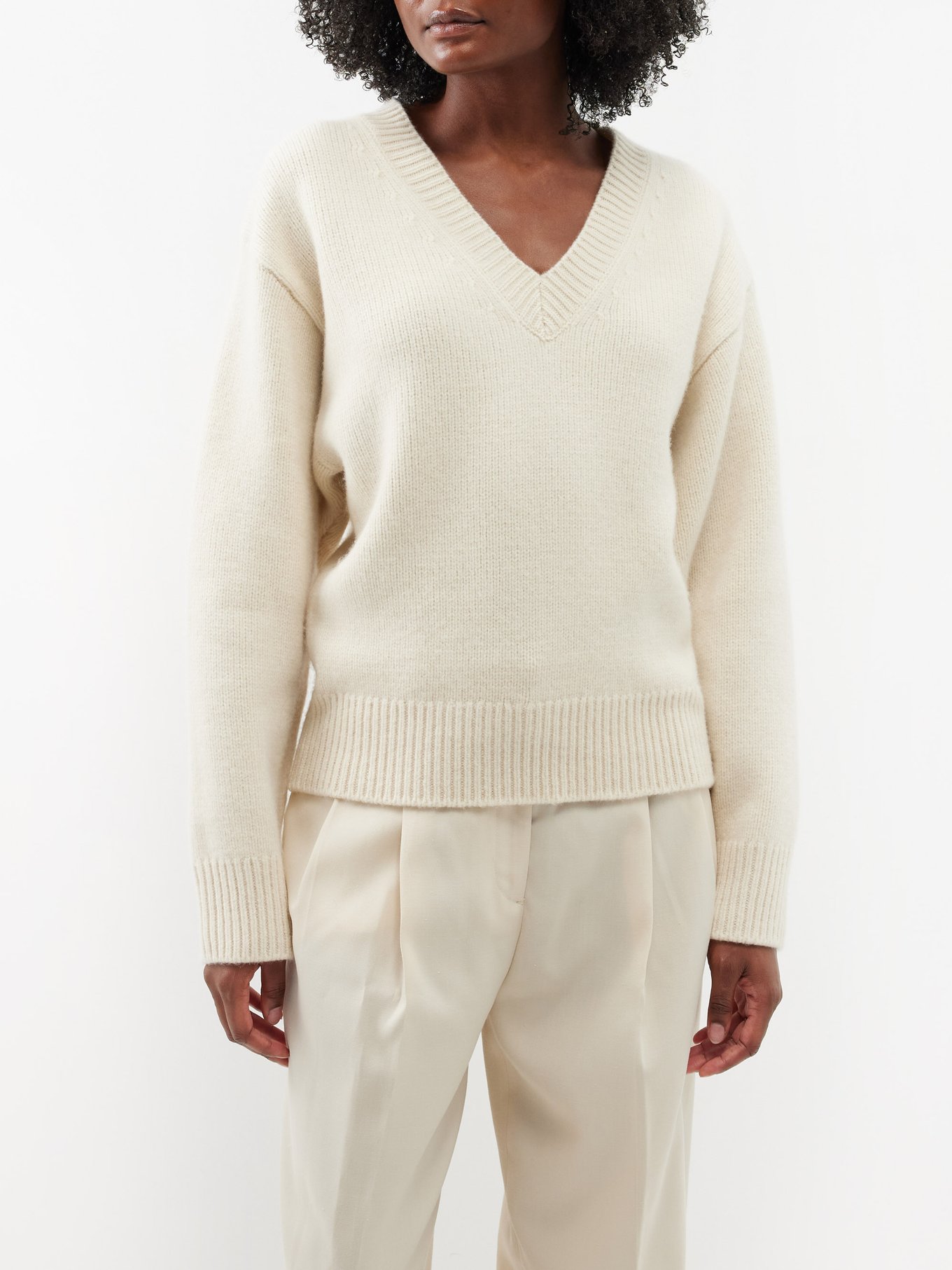 V-neck dropped-shoulder wool-blend sweater | Toteme