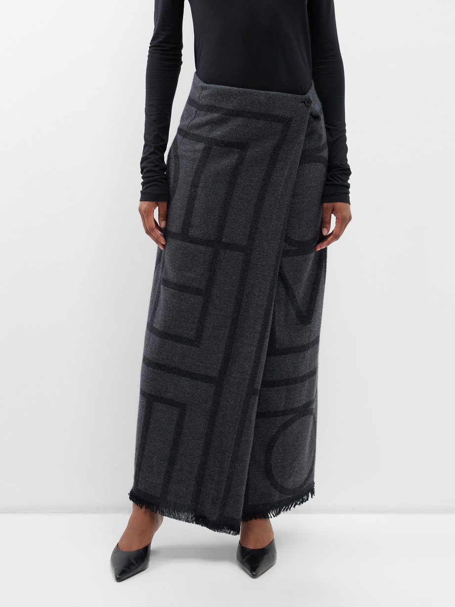 Toteme Monogram-print wool-twill wrap skirt