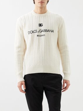 Dolce & Gabbana Logo-embroidered cable-knit wool sweater