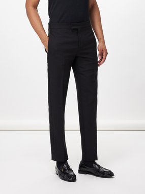 Versace Satin-stripe wool-blend suit trousers