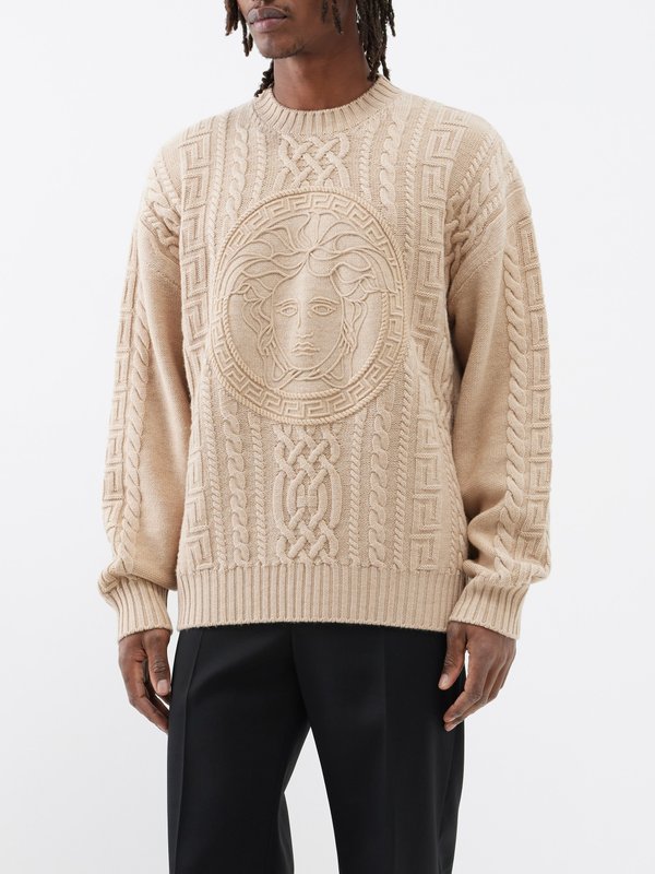 Versace Medusa-embroidered wool cable-knit sweater