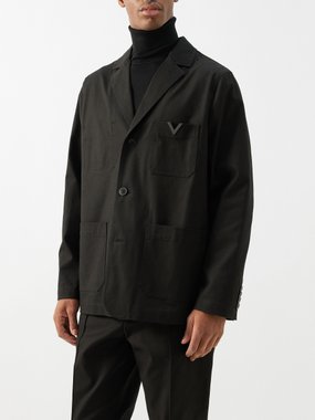 Valentino Garavani V-plaque cotton-blend single-breasted suit jacket