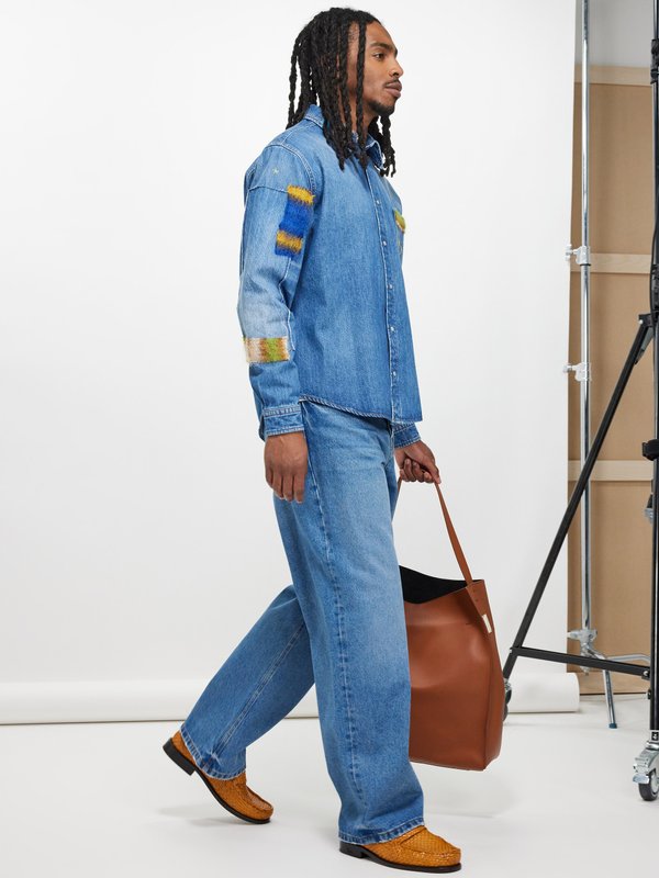 Marni Mohair-patch embroidered denim shirt