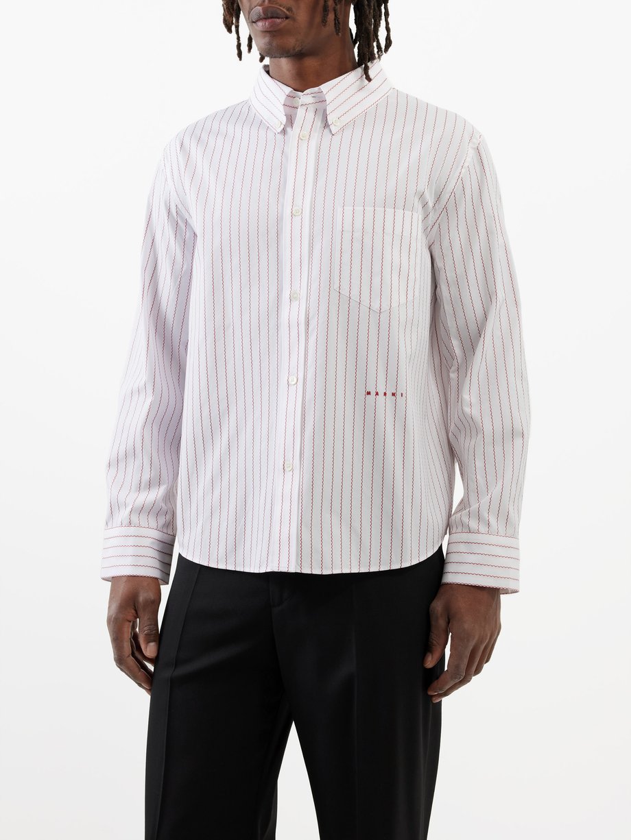 Marni Wave-striped cotton-poplin shirt