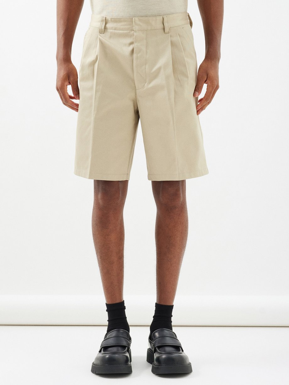 Prada Pleated cotton-twill shorts