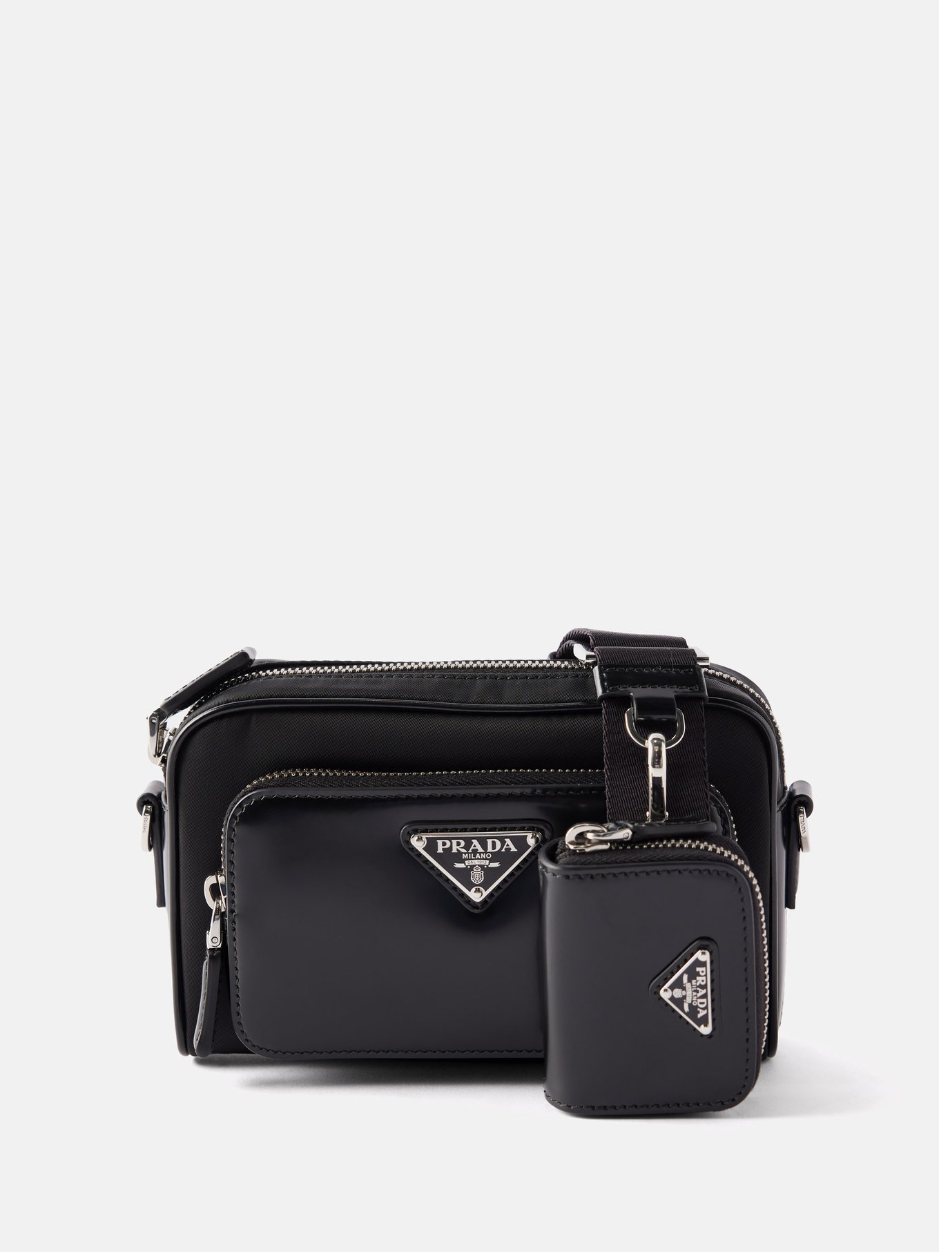 Re Nylon and patent leather cross body bag Prada