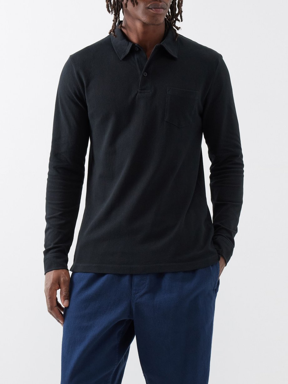 Sunspel Riviera cotton-piqué long-sleeved polo shirt