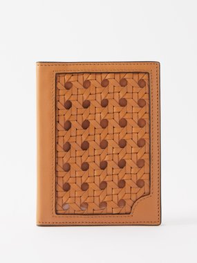 Aviteur Woven-panel leather passport holder