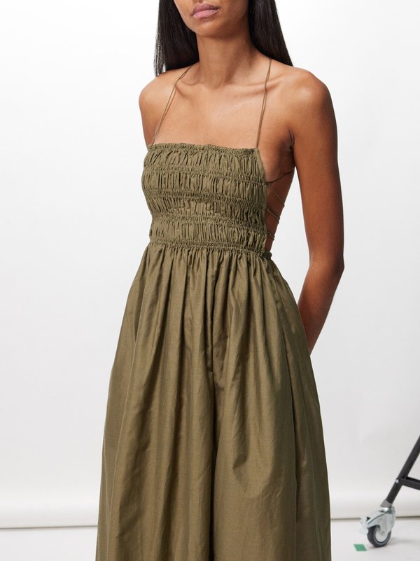 Matteau Shirred-bodice organic-cotton blend dress