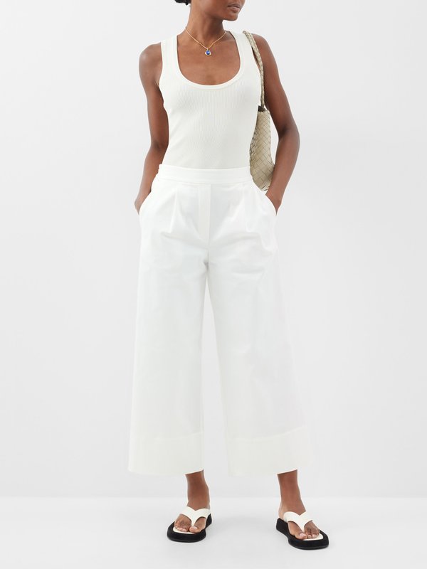 Matteau Cropped organic-cotton blend wide-leg trousers