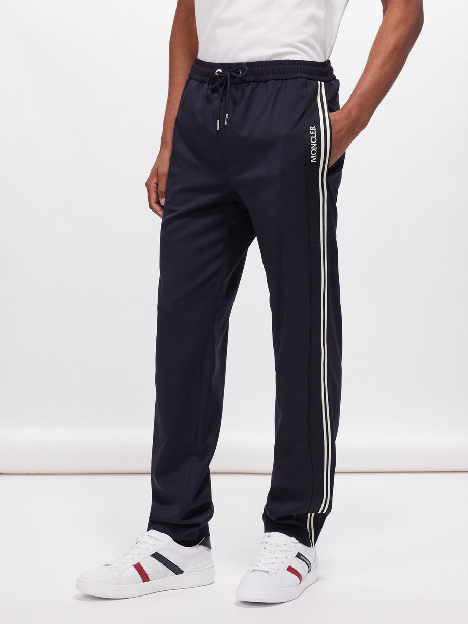 Moncler Stripe-trim wool-blend gabardine trousers
