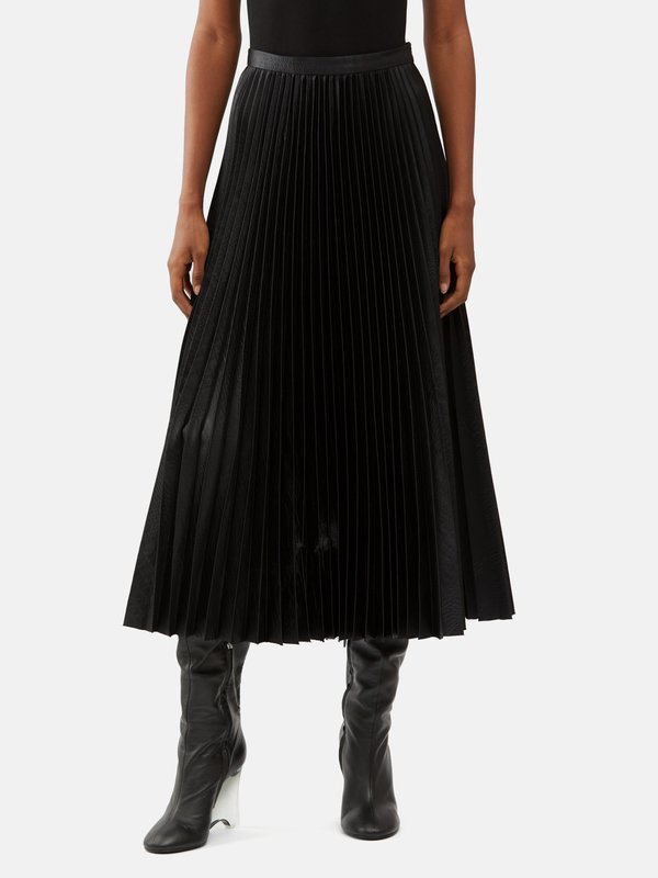 ALAÏA Pleated croc-embossed faux-leather midi skirt