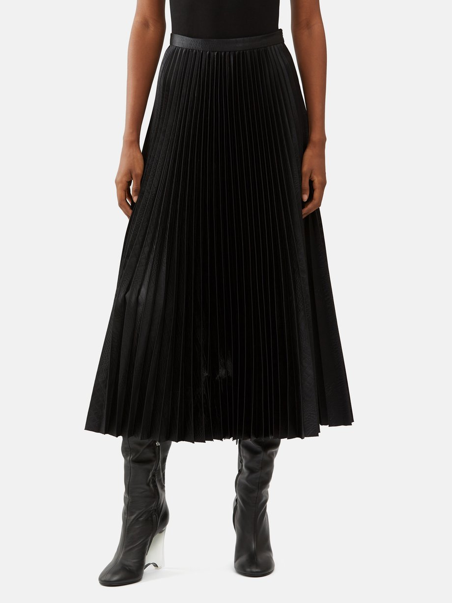 ALAÏA Pleated croc-embossed faux-leather midi skirt