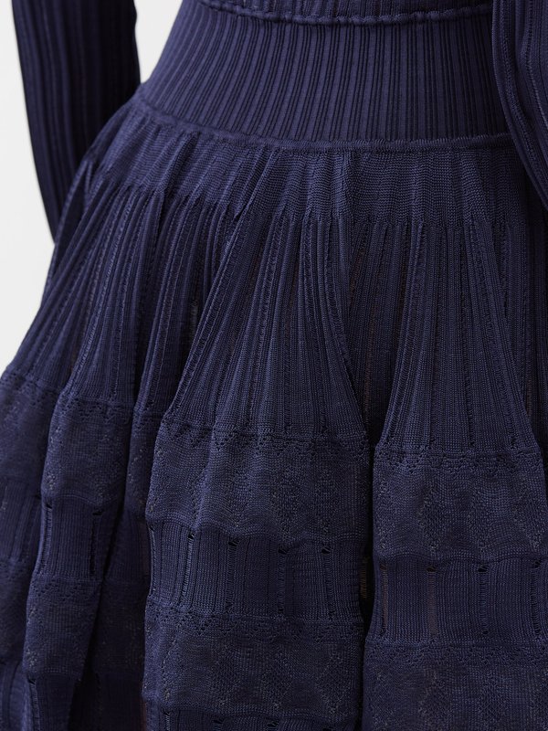 ALAÏA Scoop-neck ribbed-knit crinoline mini dress