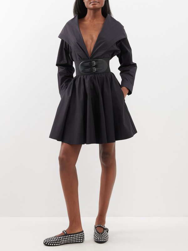 ALAÏA Hooded plunge-front cotton-poplin bodysuit
