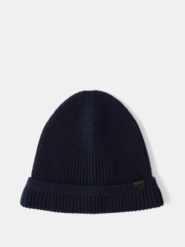 Tom Ford Logo-patch ribbed wool-blend beanie