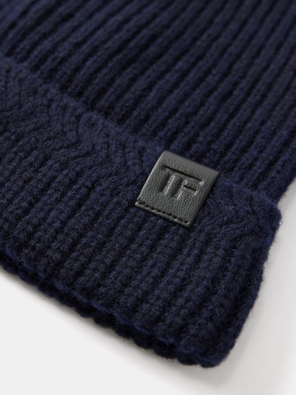 Tom Ford Logo-patch ribbed wool-blend beanie