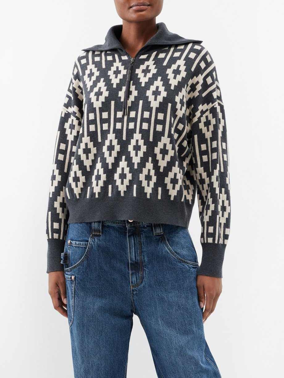Brunello Cucinelli Fair Isle-jacquard quarter-zip wool-blend sweater