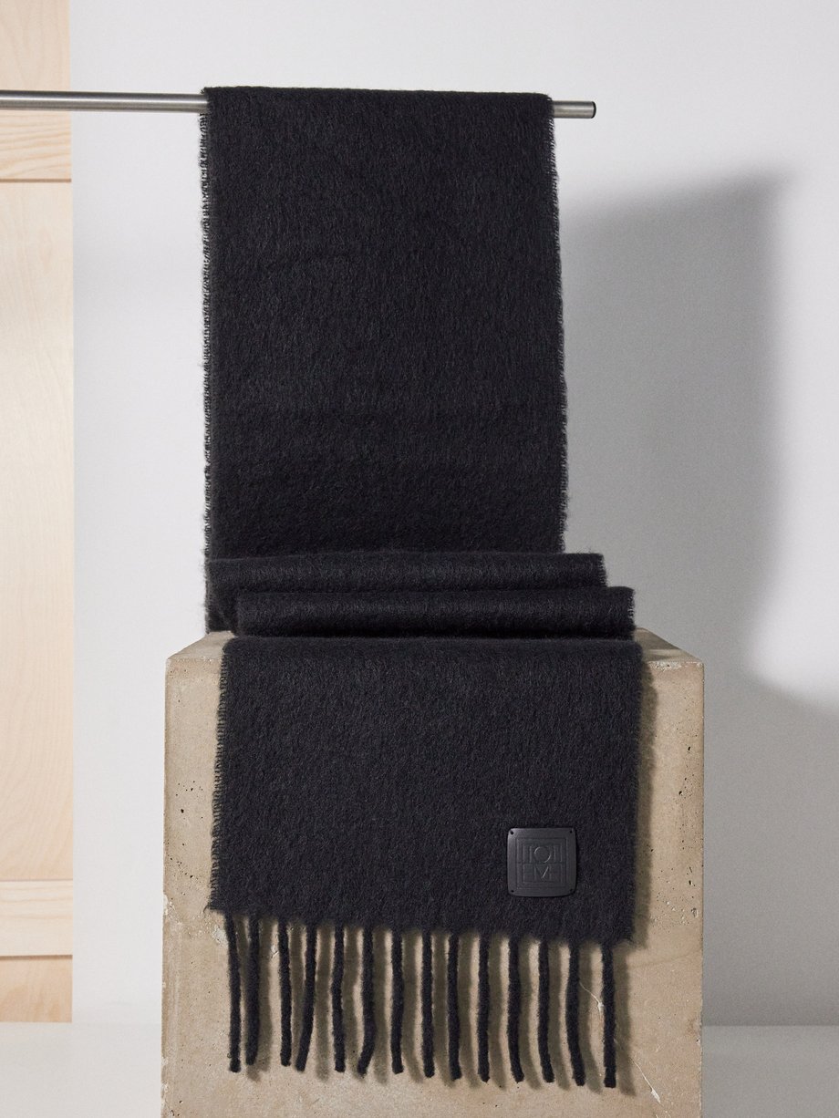 Toteme Leather-patch wool-blend fringed scarf