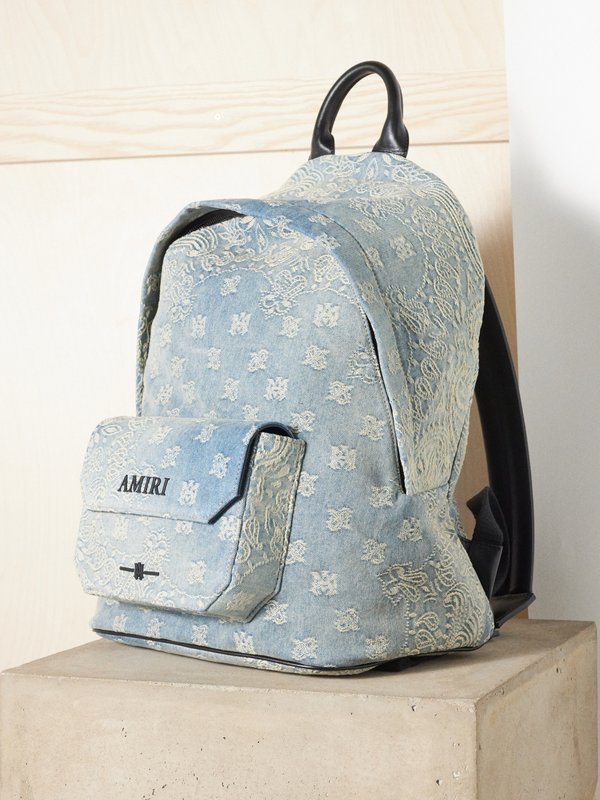 Amiri Bandana-jacquard leather-trim denim backpack