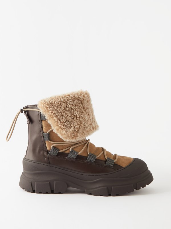 Brunello Cucinelli Shearling-insert leather ankle boots