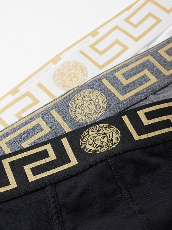 Versace Pack of three logo-jacquard stretch-cotton briefs