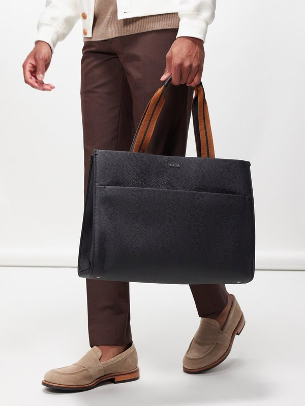 ZEGNA Grained-leather tote bag