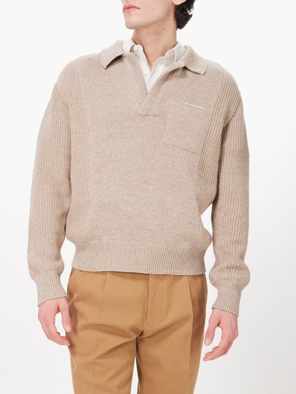 ZEGNA Open-collar knitted cashmere-blend sweater