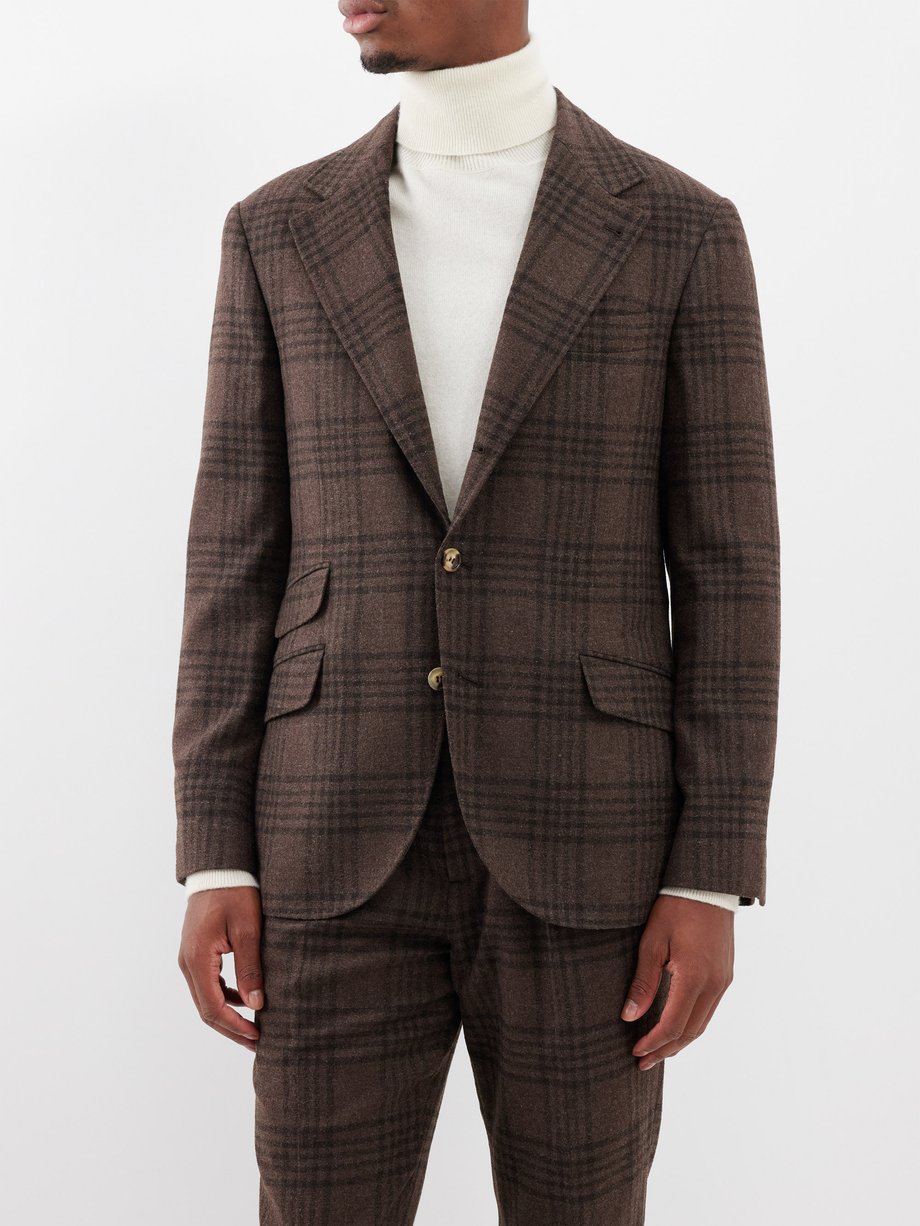 Brunello Cucinelli Check single-breasted wool-blend blazer