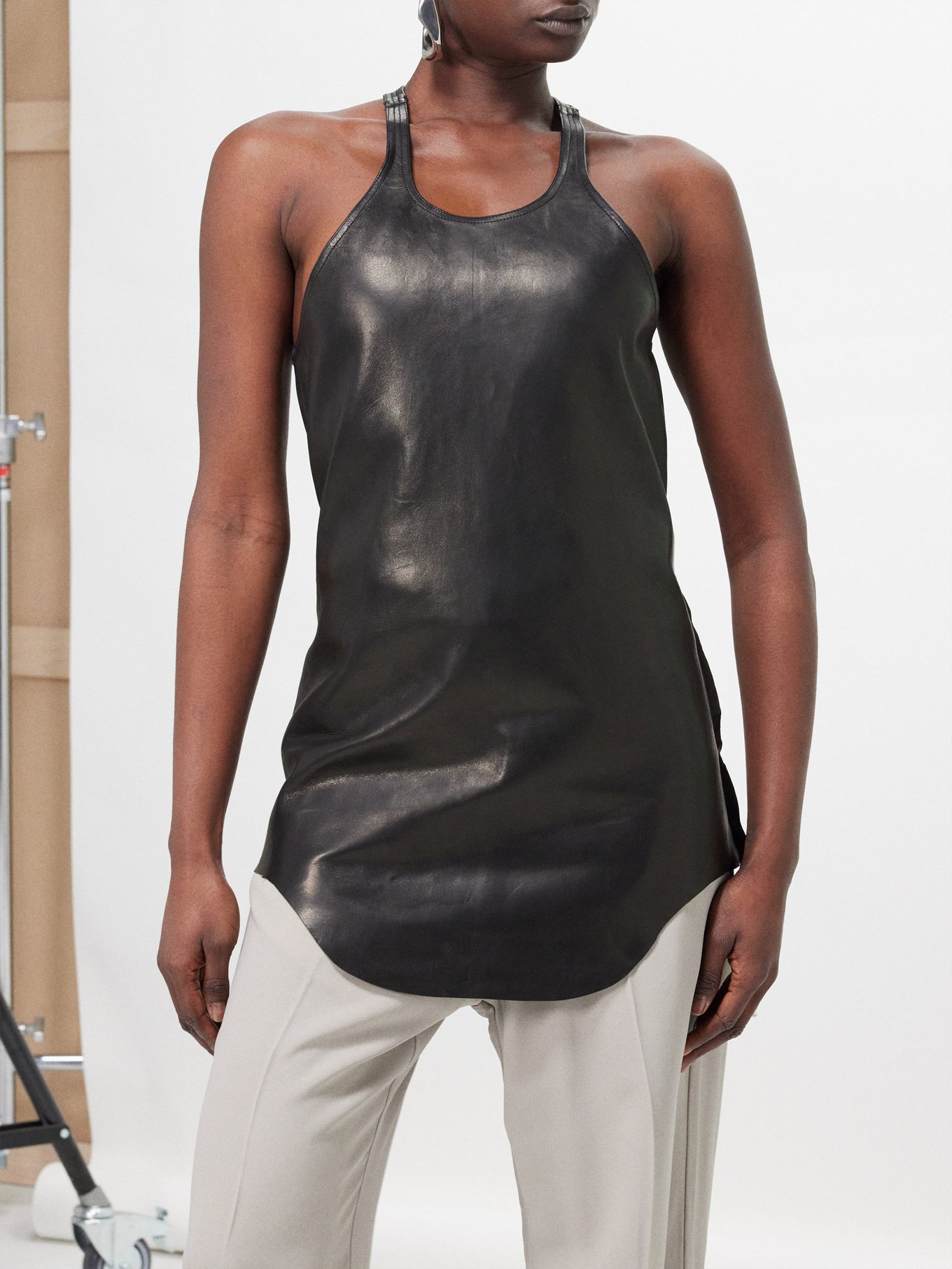 CRUSHED LEATHER SLEEVELESS TOP