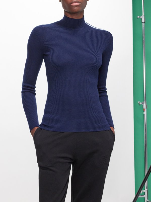 Moncler Side-stripe ribbed wool high-neck sweater
