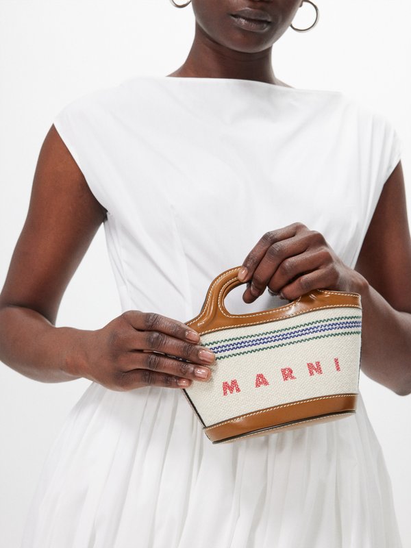 Marni Tropicalia mini leather-trim canvas basket bag