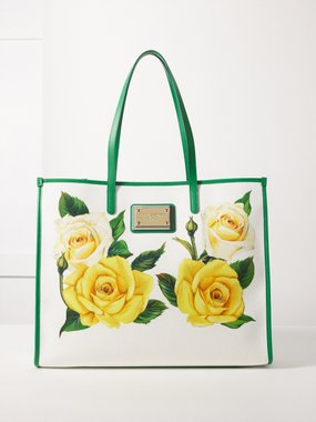 Dolce & Gabbana Rose-print leather-trim canvas tote bag