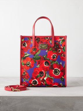 Dolce & Gabbana Anemone-print leather-trim canvas tote bag
