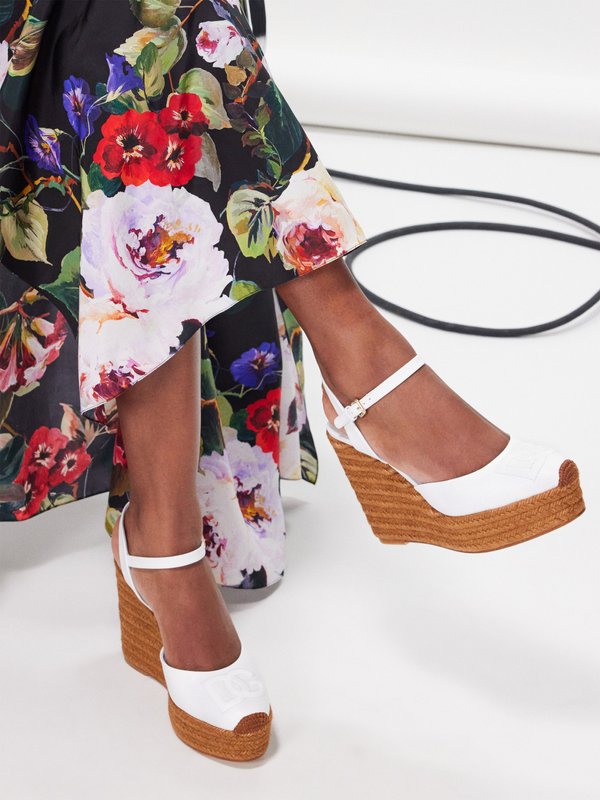 Dolce & Gabbana Logo-embossed leather espadrille wedge sandals