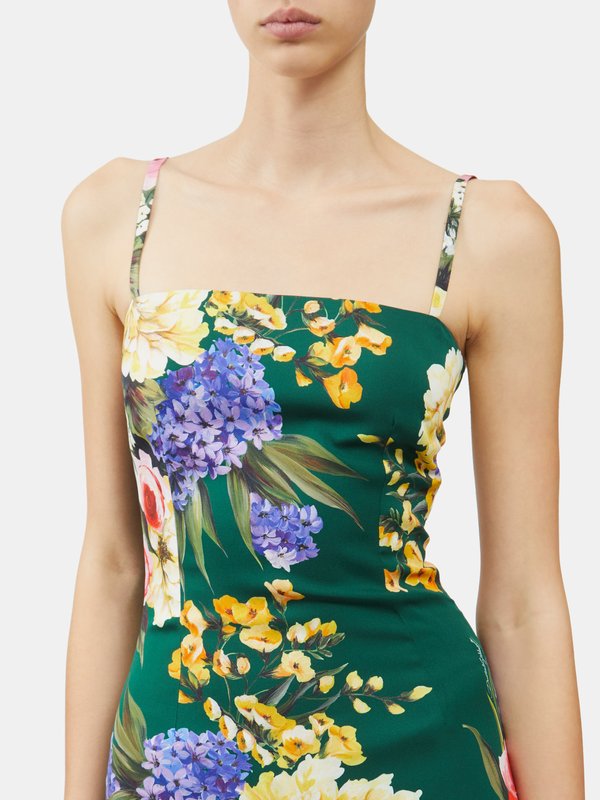 Dolce & Gabbana Square-neck floral-print silk-charmeuse dress