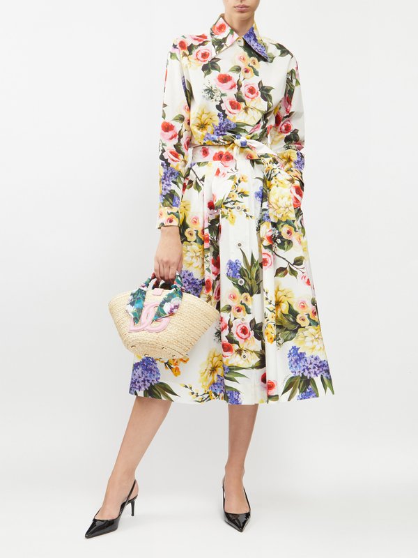 Dolce & Gabbana Floral-print cotton-poplin cropped shirt