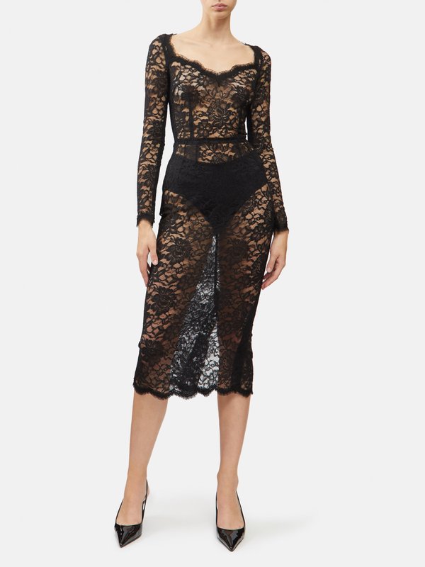 Dolce & Gabbana Floral-lace tulle midi dress
