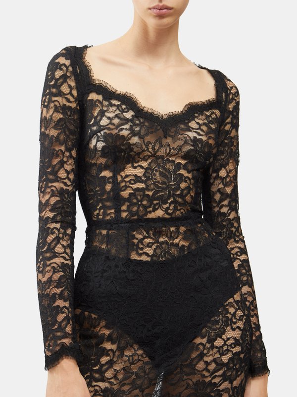 Dolce & Gabbana Floral-lace tulle midi dress