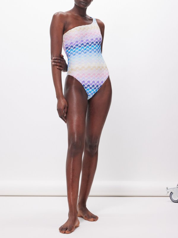 Missoni One-shoulder open-knit overlay swimsuit