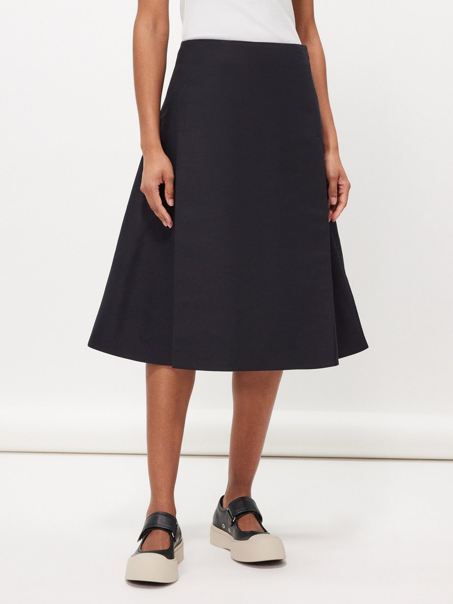 Marni A-line pleated cotton-cady midi skirt