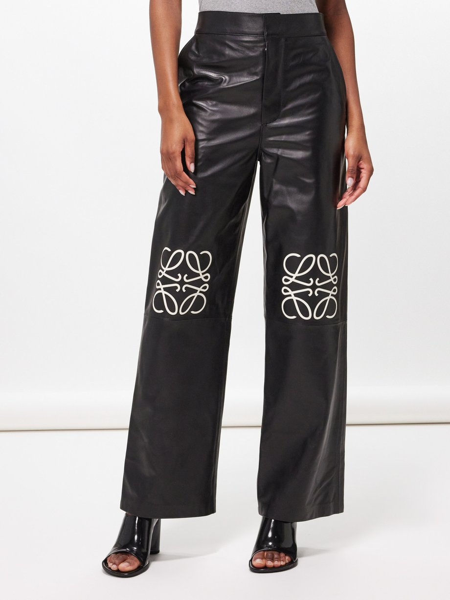 LOEWE Anagram-print leather straight-leg trousers