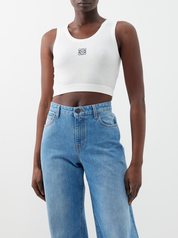 LOEWE Anagram-embroidered ribbed cotton-blend crop top