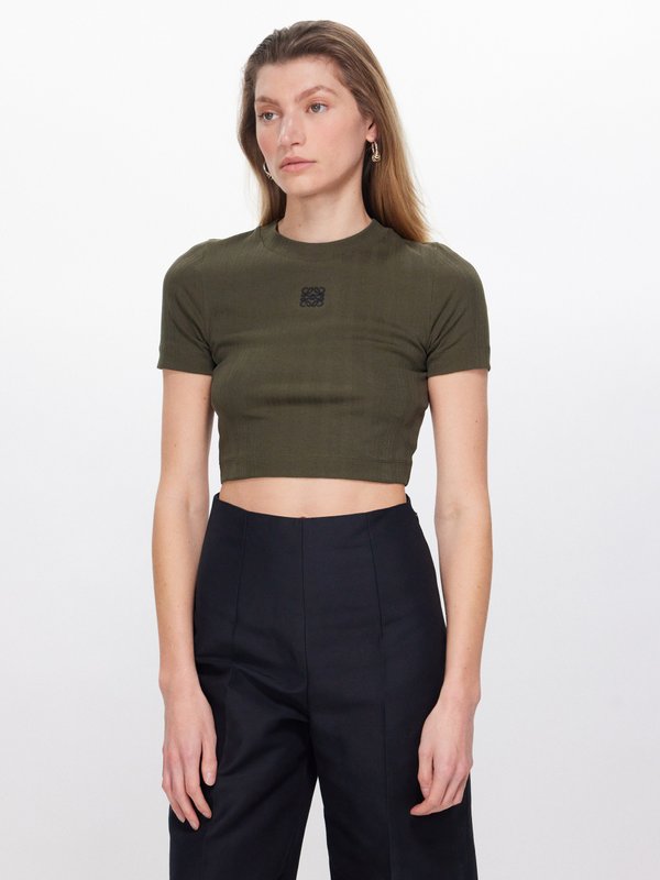 LOEWE Anagram-embroidered cotton-blend cropped top